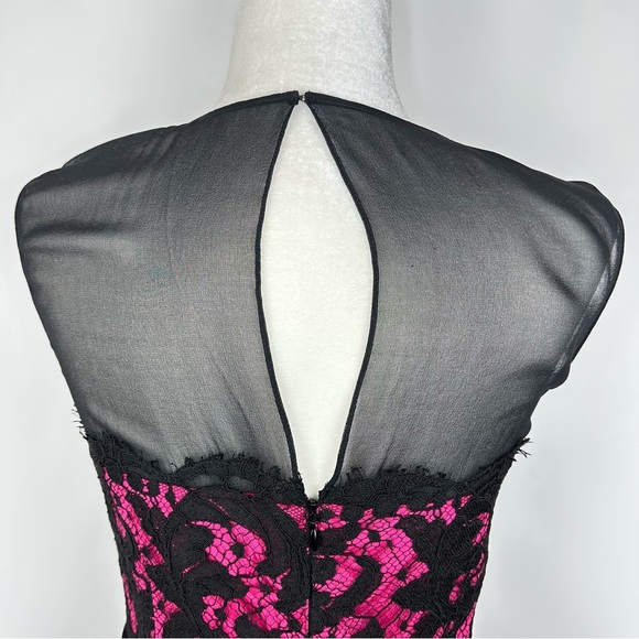 Karen Millen Pink & Black Lace Belted Sleeveless Sheath Pencil Cocktail Dress 8 - Picture 11 of 13